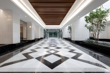 Luxury Hotel Entrance Vestibule with Marble Flooring Pattern for Sophisticated Architectural Hospitality Design Style