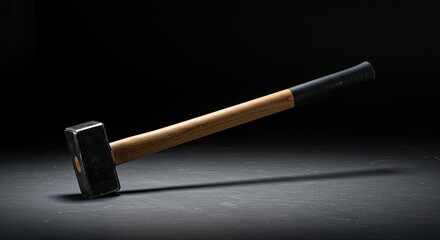 A robust sledgehammer with a long handle and heavy metal head, ready for powerful demolition work and construction projects ,object ,robust ,industrial