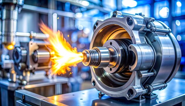 Industrial Welding Sparks Fly From Mechanical Component with Blue Background.