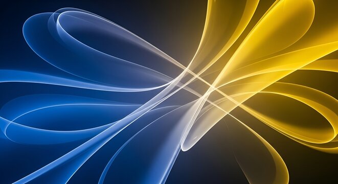 Abstract flowing light trails background with blue and yellow dynamic curves