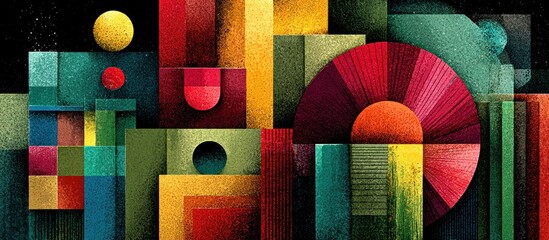 Colorful geometric abstraction with layered shapes and gradients