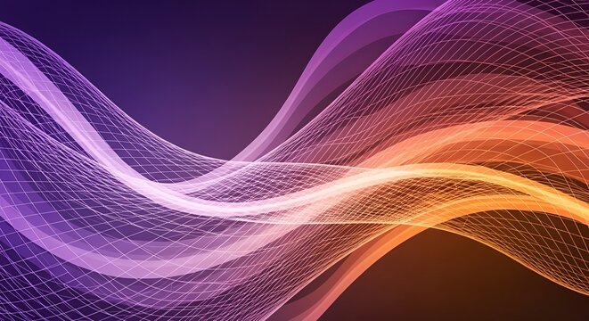 Abstract purple and orange wavy background with wireframe grid design - Powered by Adobe