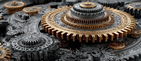 Intricate Gear System with Ornamental Design