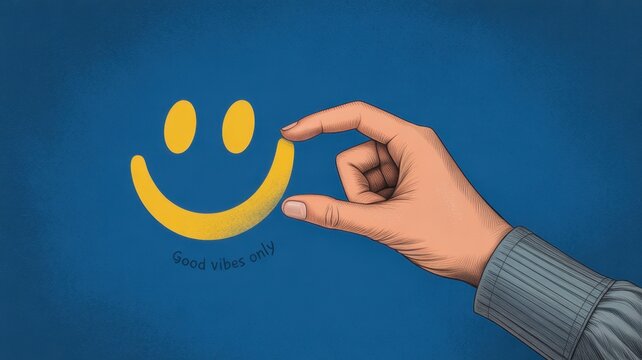 Boosting the Smile: A hand gently adjusts the curve of a smile, set against a backdrop of tranquil blue. This visual symbolizes positivity and the power of small gestures.