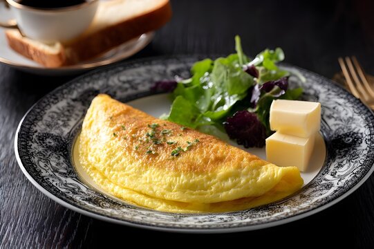 Classic French Omelet with Butter on Bistro Style Plate for Traditional Breakfast Cuisine Photography Concept
