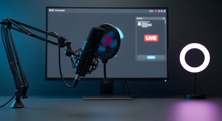 Professional Live Streaming & Podcasting Setup with Studio Microphone perfect for Website banners, social media posts, blog