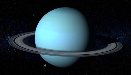 Majestic Uranus A Blue Giant Planet with Rings and Moons Against Starry Cosmos.