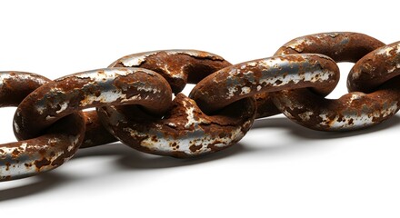 Old Rusty Metal Chain Links Isolated on White Background perfect for Website banner, blog post, social media, industrial