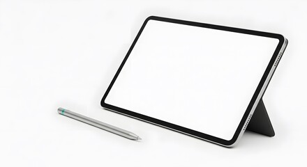Modern Digital Tablet and Stylus Pen on White Background perfect for website banner, app promotion, tech advertisement,