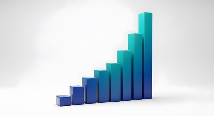 Vibrant 3D Bar Chart Showing Upward Growth and Positive Business Trend perfect for business presentations, financial reports,