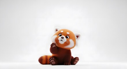 Cute 3D Animated Red Panda Character on White Background with Raised Paw perfect for Children's book illustration, social