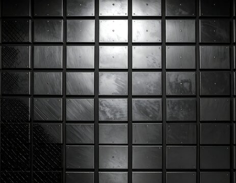 Metallic square tiles with varied textures and subtle highlights