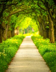 Lush green pathway through trees