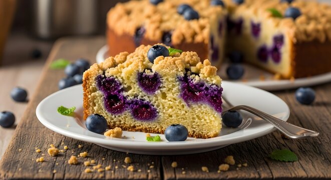 Delicious blueberry cake recipe with crumble topping and fresh blueberries dessert