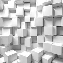 Obraz premium A 3D illustration of numerous white cubes arranged at varying depths, creating a textured and dynamic abstract pattern