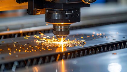 Precision Laser Cutting Steel Fabrication with Sparks with Industrial Manufacturing.