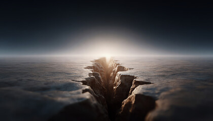 Majestic mountain peak above cloud with sun on sky horizon. beautiful aerial landscape view with bright light and serene feeling