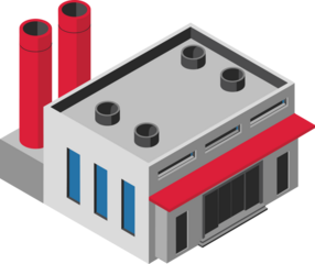 Isometric factory building with chimneys is perfect for industrial visualizations