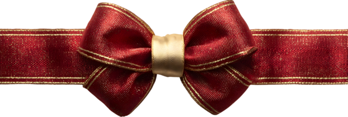 red ribbon and bow with gold isolated against transparent background