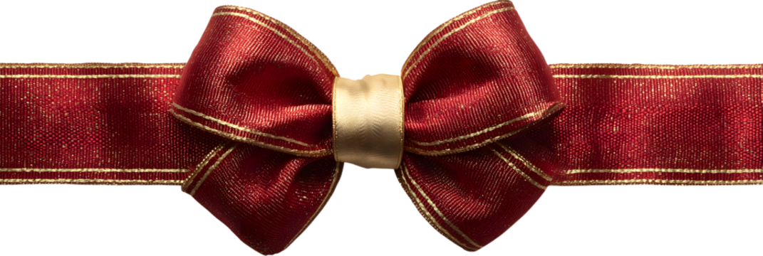 red ribbon and bow with gold isolated against transparent background