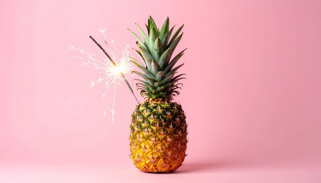 Pineapple with sparklers on pink backdrop (1)