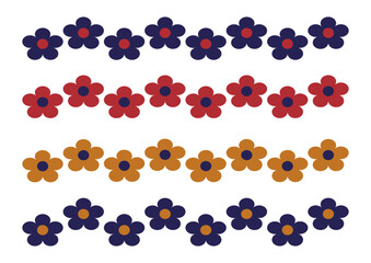 Retro Floral Border Pattern with Colorful Daisy Line – Vector Illustration