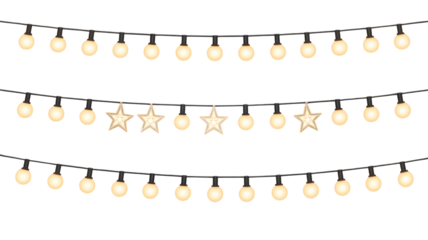 Warm glowing string lights with festive stars create magical ambiance