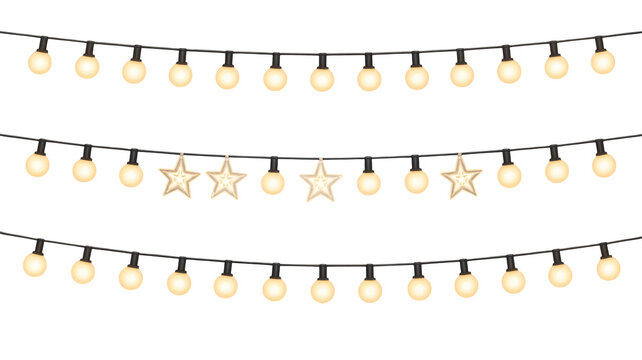 Warm glowing string lights with festive stars create magical ambiance - Powered by Adobe