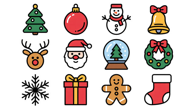 Festive Christmas icons celebrate holiday joy and seasonal cheer