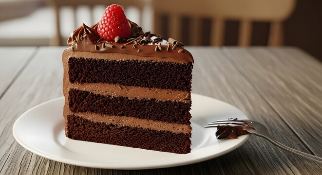Delicious chocolate cake slice with raspberry dessert food photography image - Powered by Adobe