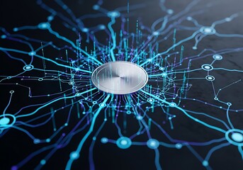 Modern glowing network with central processor for high tech innovation and digital transformation projects, a cutting edge design for the future of technology