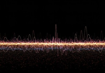 Dynamic, flowing visualization of complex energy patterns and oscillating data streams, showcasing abstract digital frequency waves on a dark field ,signal ,rendering ,dark