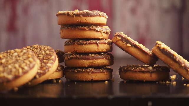 Cookies stacked high with rich chocolate and crunch topping
