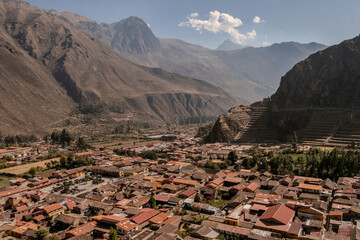 The city of Ollantaytambo in the Sacred Valley of Cusco, showcasing its city and ruins. 