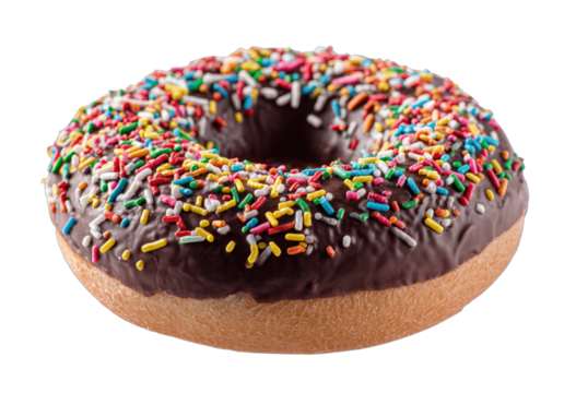 A single chocolate-frosted donut covered in a generous layer of colorful sprinkles