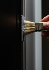 A small paintbrush is diligently used to dust a narrow, hard-to-reach surface, highlighting clever household cleaning solutions ,innovation ,brush ,chore tool