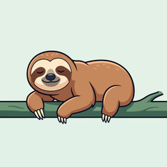 Naklejka premium Sleepy Sloth on Tree Branch Vector