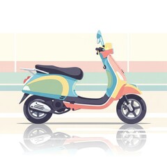 Obraz premium Colorful motorized scooter illustration resting on a reflective surface