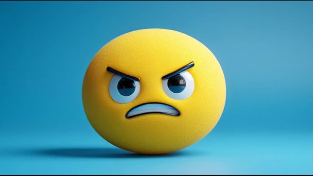 Angry Yellow Emoji Faces Expressing Different Emotions on Blue Background.