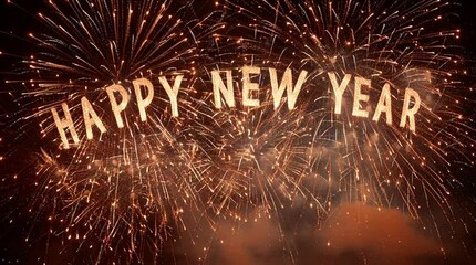 Fireworks display spells out "HAPPY NEW YEAR" in a celebratory, festive manner.