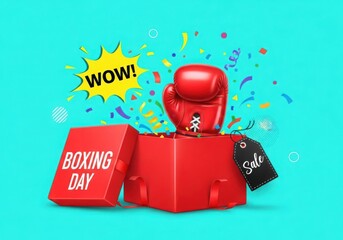 Boxing day celebration with red boxing glove and apparel