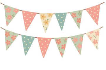 Obraz premium Colorful bunting garland string of patterned flags for party decoration, celebration, festive event, and holiday background