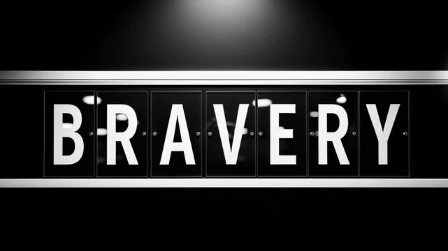 The word Bravery displayed on a flip-style sign in black and white.