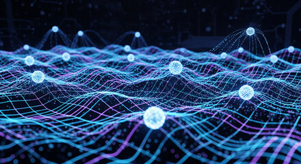 Interconnected Network Visualization of Data Flow with Glowing Nodes