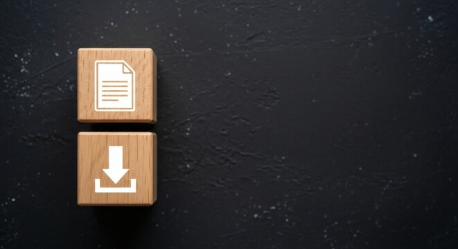 Download File Wooden blocks on black Upload concept Copy space.