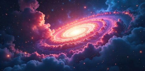 Mysterious swirling nebula in deep space, celestial glow illuminates cosmic dust, suggesting a divine, otherworldly presence , sublime, stars
