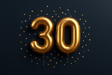 Gold balloons number 30th anniversary. Happy birthday. Congratulations