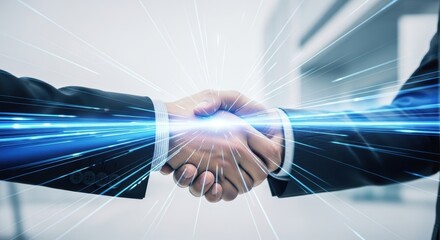 Powerful Business Deal Handshake with Digital Connection Effect