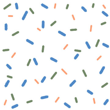 Scattered small dash pattern. Colorful cut lines. Scattered seamless colorful sprinkle vector background. 