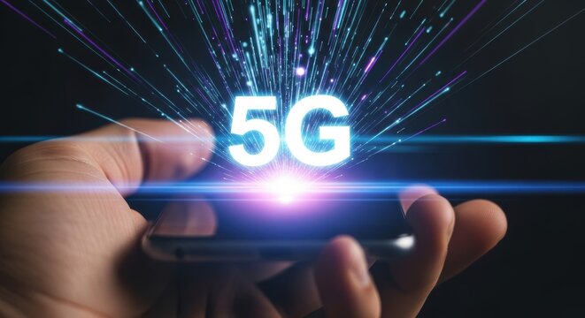 5G Technology on Smartphone Display with Light Streaks